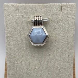 Vintage Sterling Silver 925 Hexagonal Blue Chalcedony Pendant